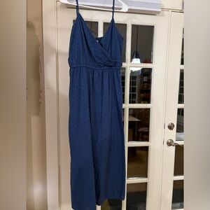 Navy blue cotton summer midi dress